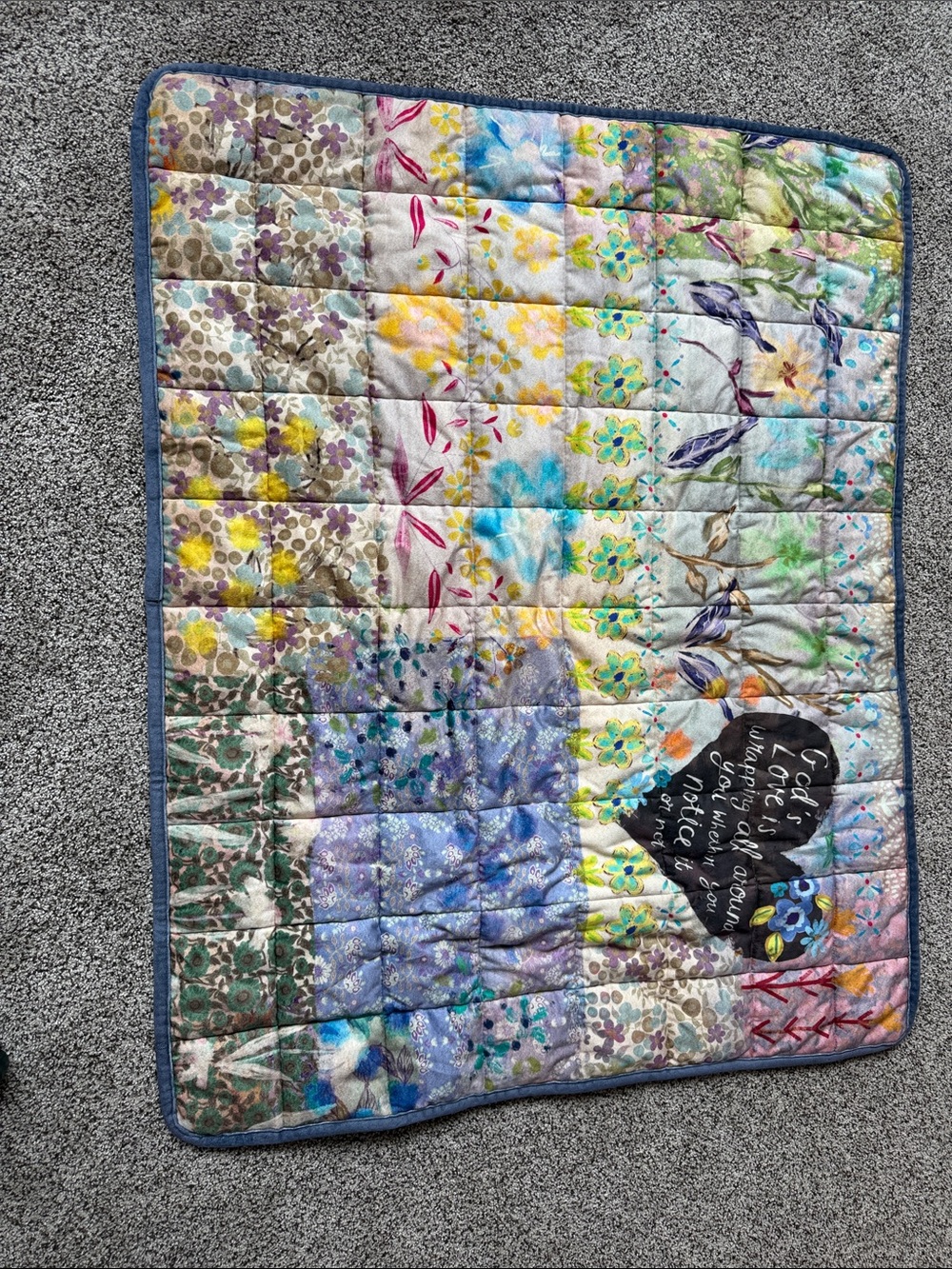 NATURAL LIFE Floral Patchwork Quilted Throw - Blue, Green, Yellow, Purple